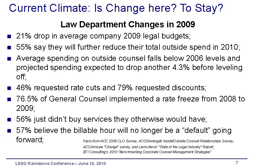 Law Department changes in 2009